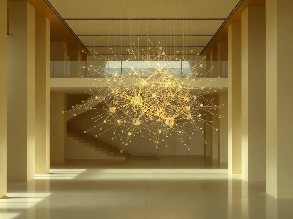 Abstract technical visualization of data flow and neural net